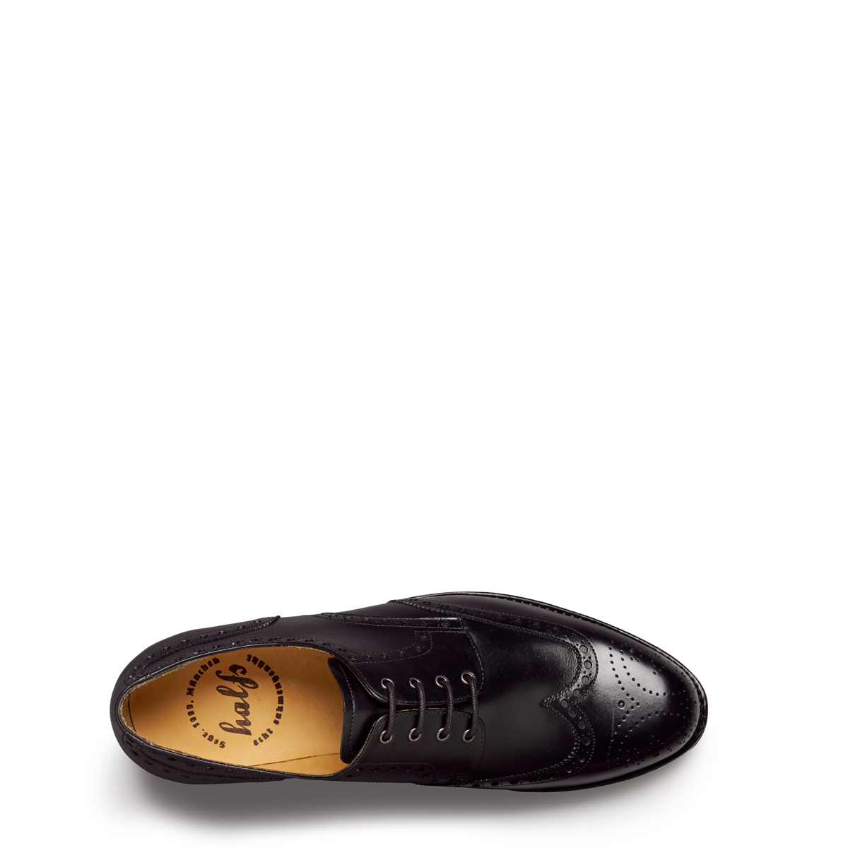 Klassisker Fullbrogue von halfs aus München – rahmengenähter Herren-Budapester aus schwarzem Rindsleder