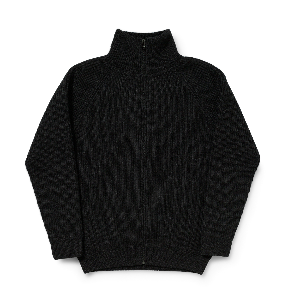 Strickjacke 7013 dunkelgrau von halfs X indnat – nahtlos in Deutschland im Perlfang aus Bio-Merinowolle gestrickt, mit Zipper und Stehkragen