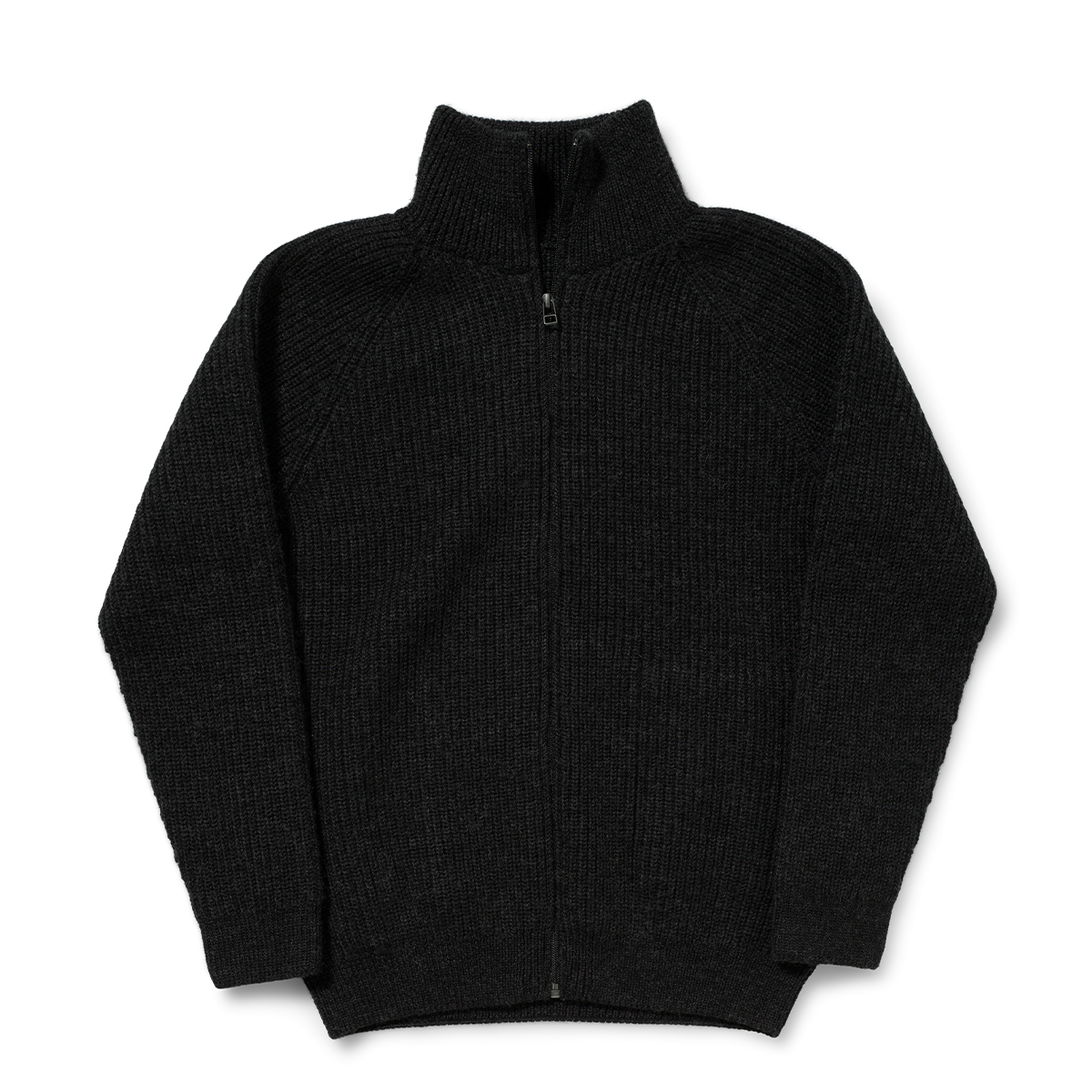 Strickjacke 7013 dunkelgrau von halfs X indnat – nahtlos in Deutschland im Perlfang aus Bio-Merinowolle gestrickt, mit Zipper und Stehkragen